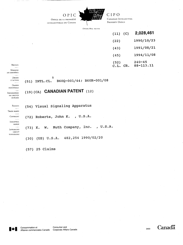 Canadian Patent Document 2028461. Cover Page 19941108. Image 1 of 1