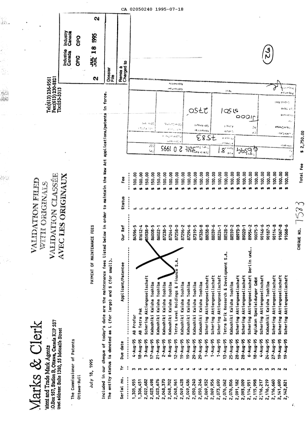 Canadian Patent Document 2050240. Fees 19941218. Image 1 of 1
