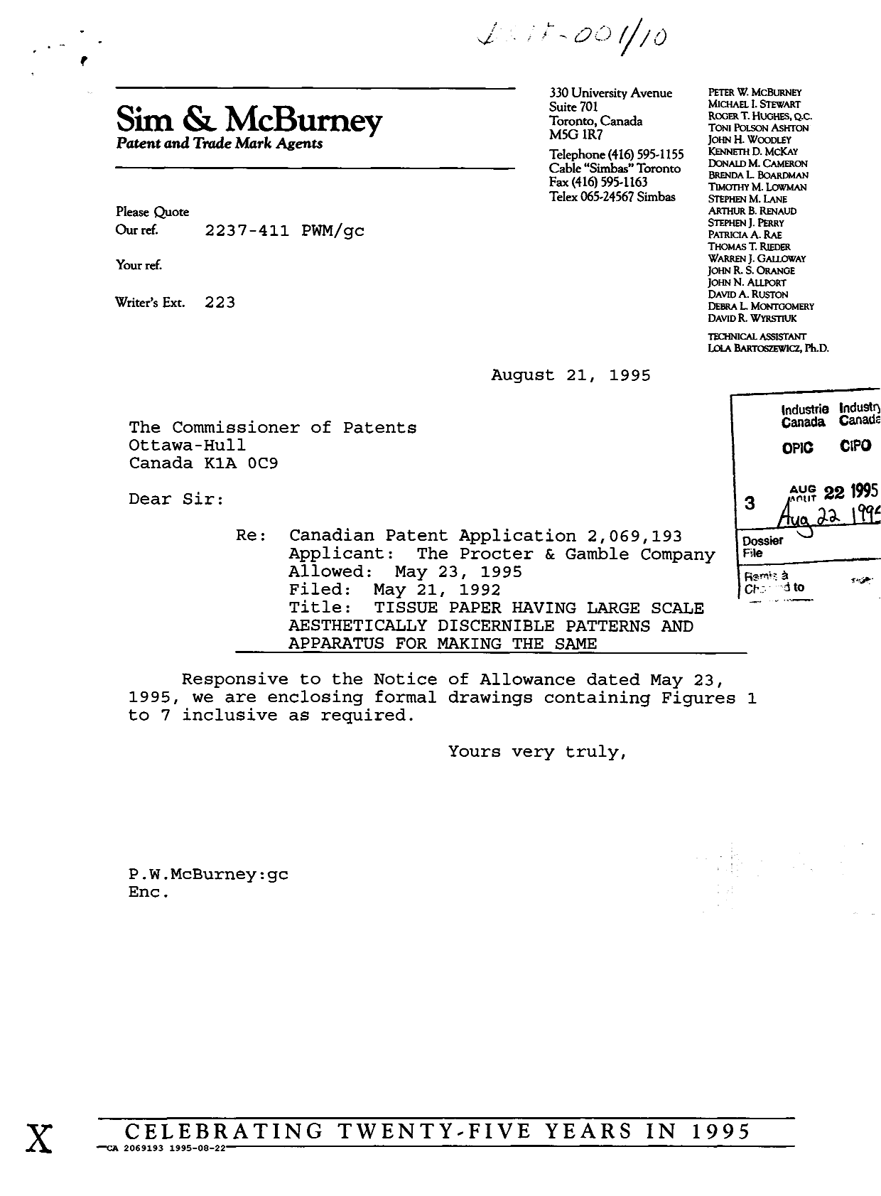 Canadian Patent Document 2069193. Prosecution-Amendment 19941222. Image 1 of 1