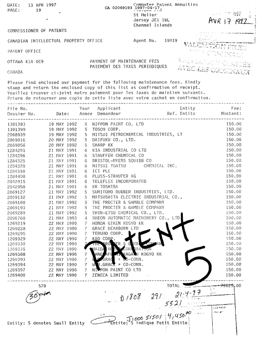 Canadian Patent Document 2069193. Fees 19961217. Image 1 of 1