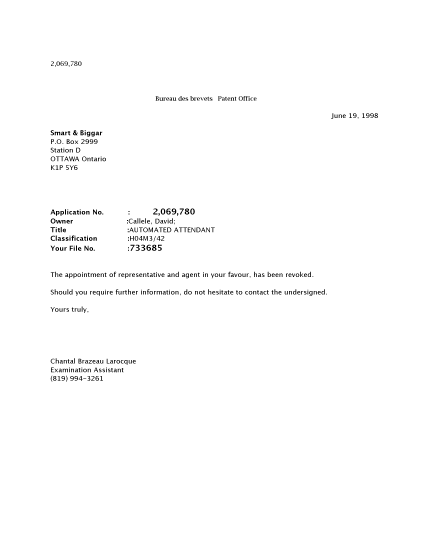 Canadian Patent Document 2069780. Correspondence 19971219. Image 1 of 1