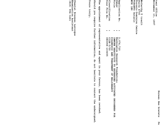 Canadian Patent Document 2074720. Correspondence 19971113. Image 1 of 1
