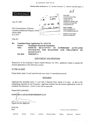 Document de brevet canadien 2074720. Poursuite-Amendment 20010626. Image 1 de 2