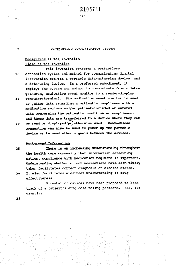 Canadian Patent Document 2105781. Description 19940430. Image 1 of 23
