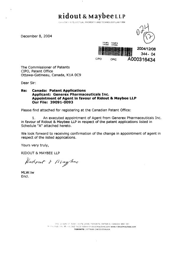Canadian Patent Document 2181390. Correspondence 20041208. Image 1 of 3