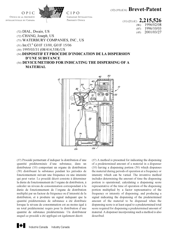 Canadian Patent Document 2215526. Cover Page 20010226. Image 1 of 1