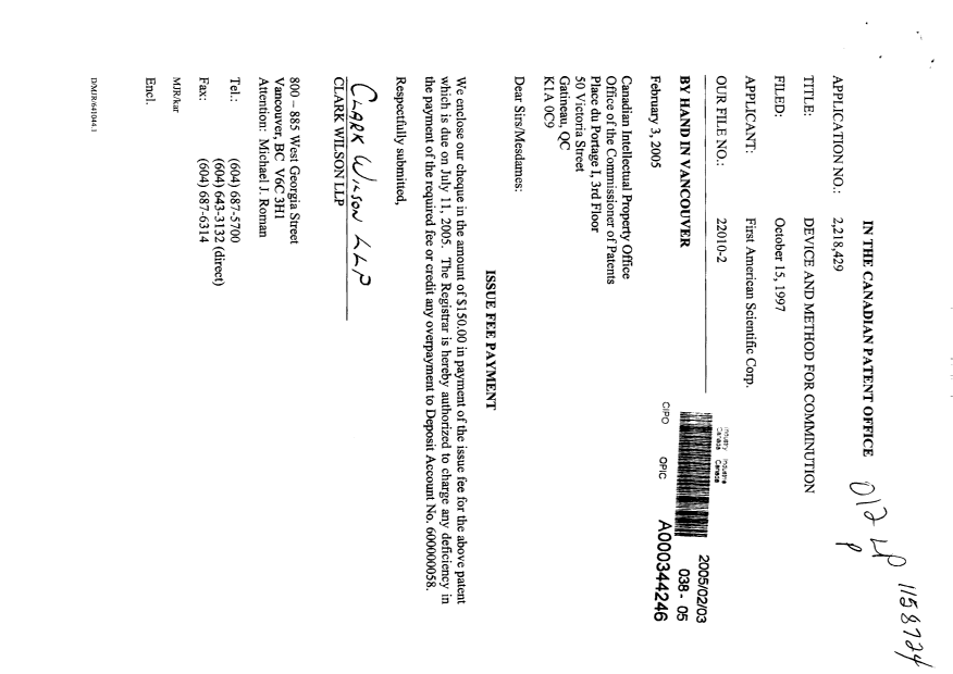 Canadian Patent Document 2218429. Correspondence 20041203. Image 1 of 1