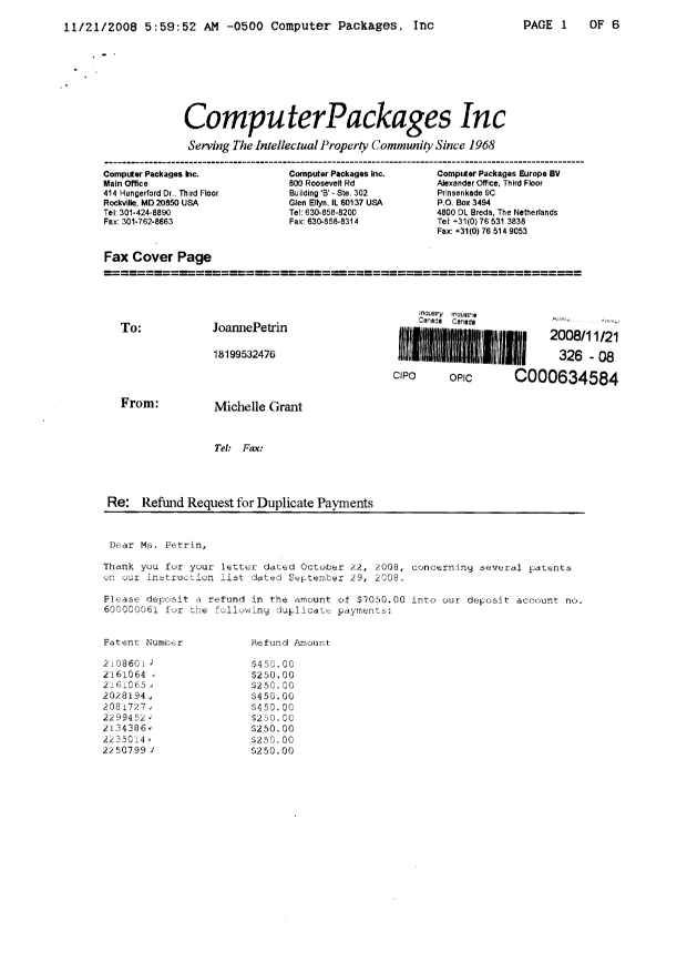 Canadian Patent Document 2235014. Correspondence 20081121. Image 1 of 2