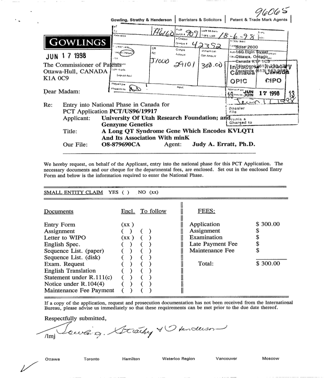 Document de brevet canadien 2240737. Cession 19971217. Image 1 de 6