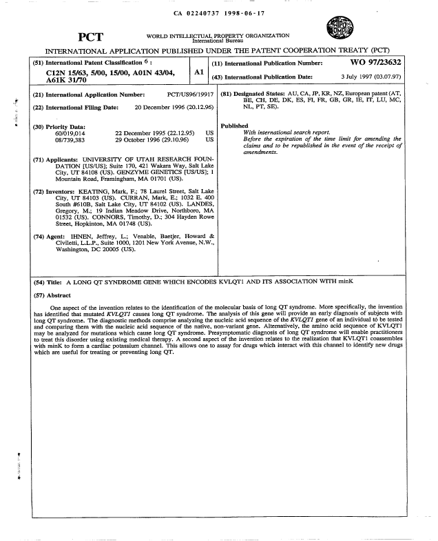 Canadian Patent Document 2240737. Abstract 19980617. Image 1 of 1