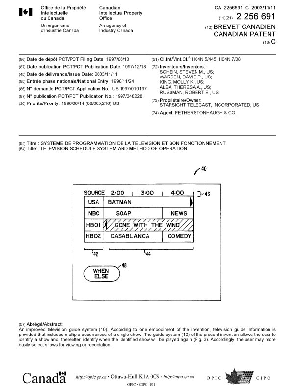 Canadian Patent Document 2256691. Cover Page 20031007. Image 1 of 1