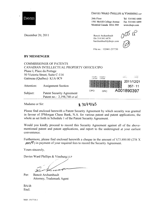 Canadian Patent Document 2256691. Assignment 20111221. Image 1 of 11