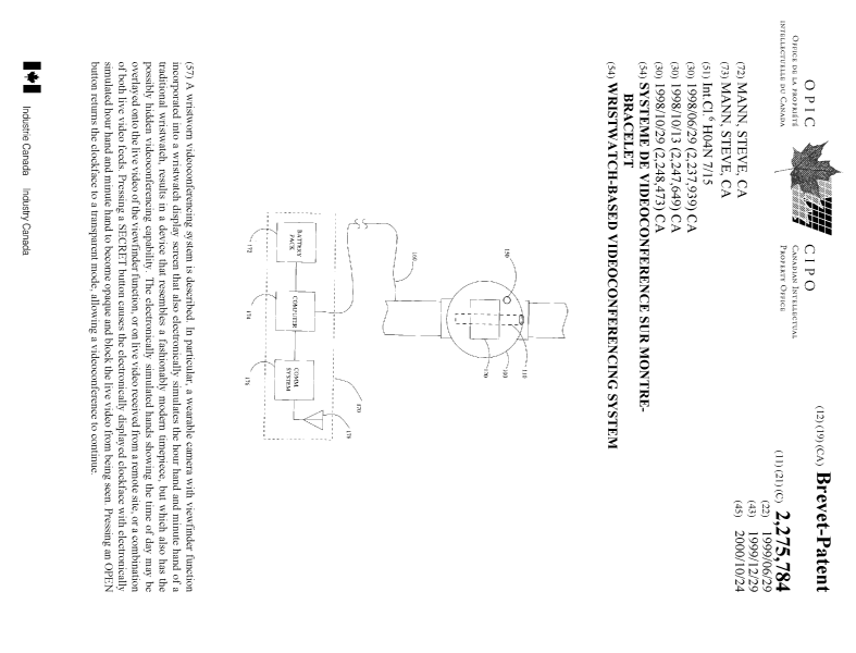 Canadian Patent Document 2275784. Cover Page 19991229. Image 1 of 1