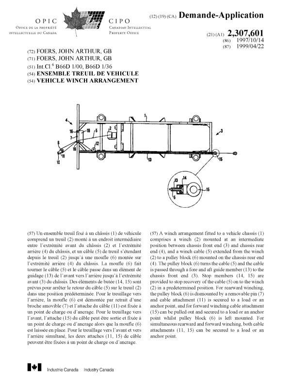 Canadian Patent Document 2307601. Cover Page 19991206. Image 1 of 1