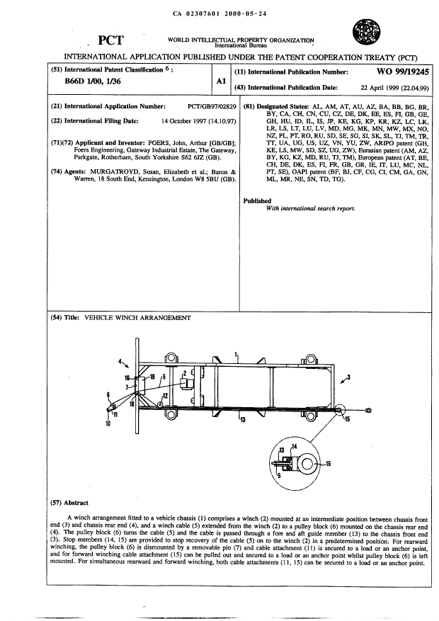 Canadian Patent Document 2307601. Abstract 19991224. Image 1 of 1
