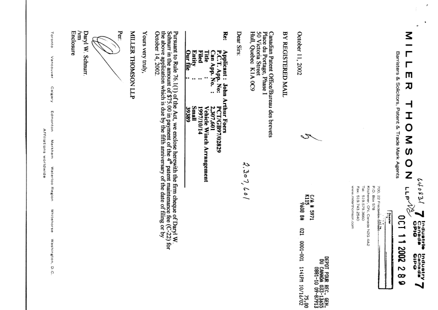 Canadian Patent Document 2307601. Fees 20011211. Image 1 of 1