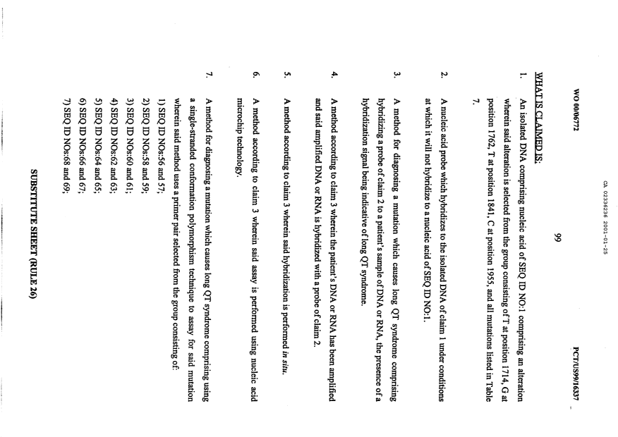 Document de brevet canadien 2336236. Revendications 20001225. Image 1 de 6