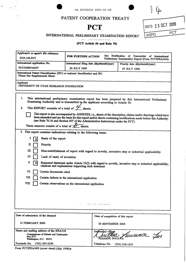 Document de brevet canadien 2336236. PCT 20001226. Image 1 de 4
