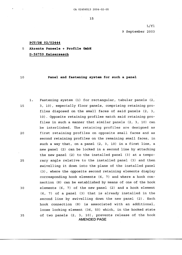 Document de brevet canadien 2456513. Revendications 20040205. Image 1 de 3