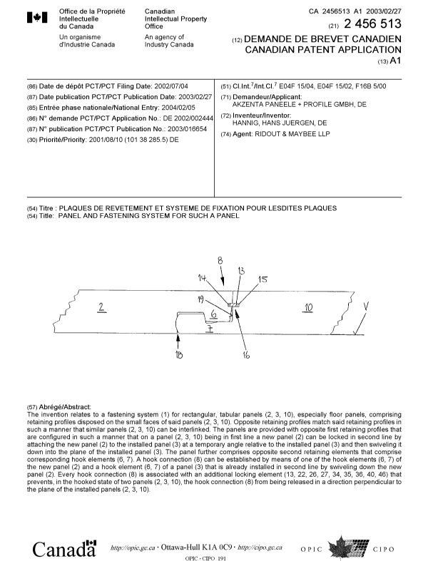 Canadian Patent Document 2456513. Cover Page 20040330. Image 1 of 1