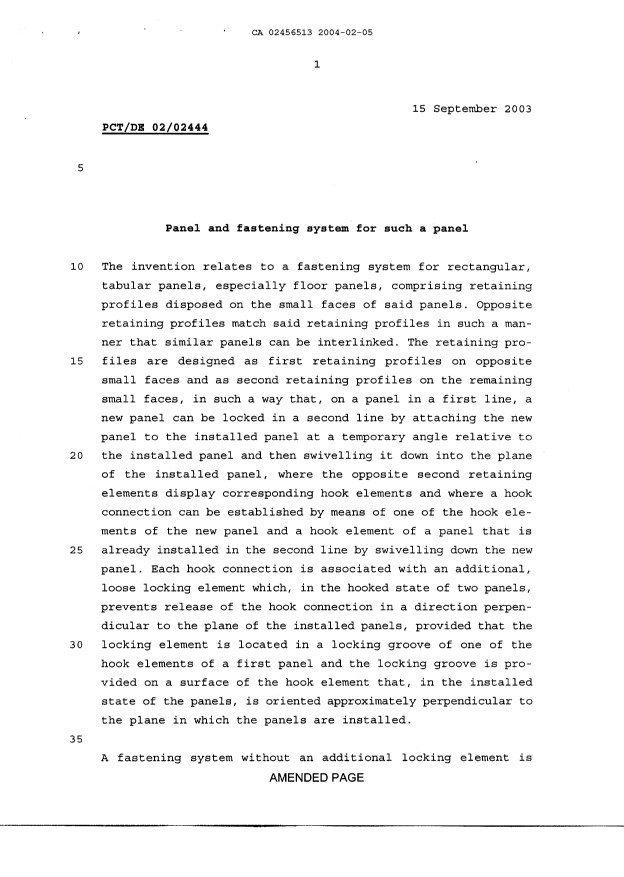 Document de brevet canadien 2456513. Description 20070911. Image 1 de 15