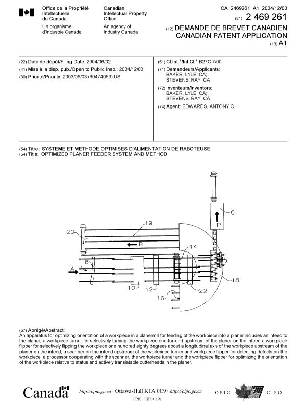 Canadian Patent Document 2469261. Cover Page 20031209. Image 1 of 1