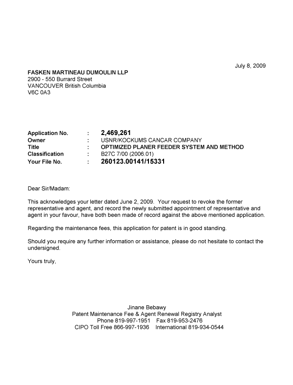 Canadian Patent Document 2469261. Correspondence 20081208. Image 1 of 1