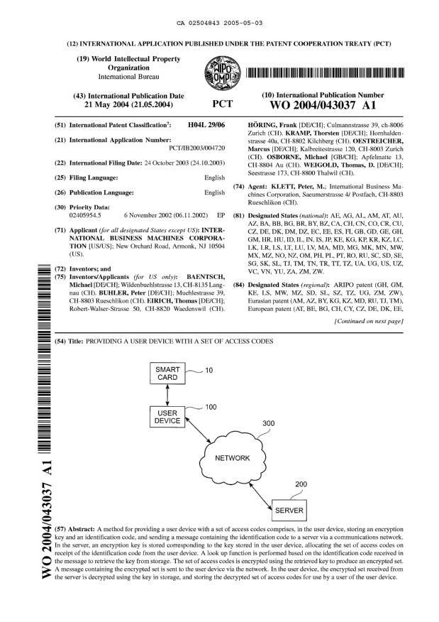 Document de brevet canadien 2504843. Abrégé 20041203. Image 1 de 2