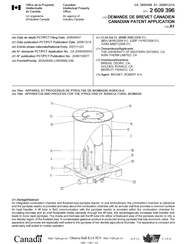 Canadian Patent Document 2609396. Cover Page 20080221. Image 1 of 1