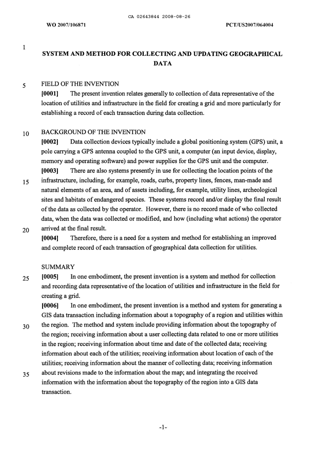 Canadian Patent Document 2643844. Description 20071226. Image 1 of 11