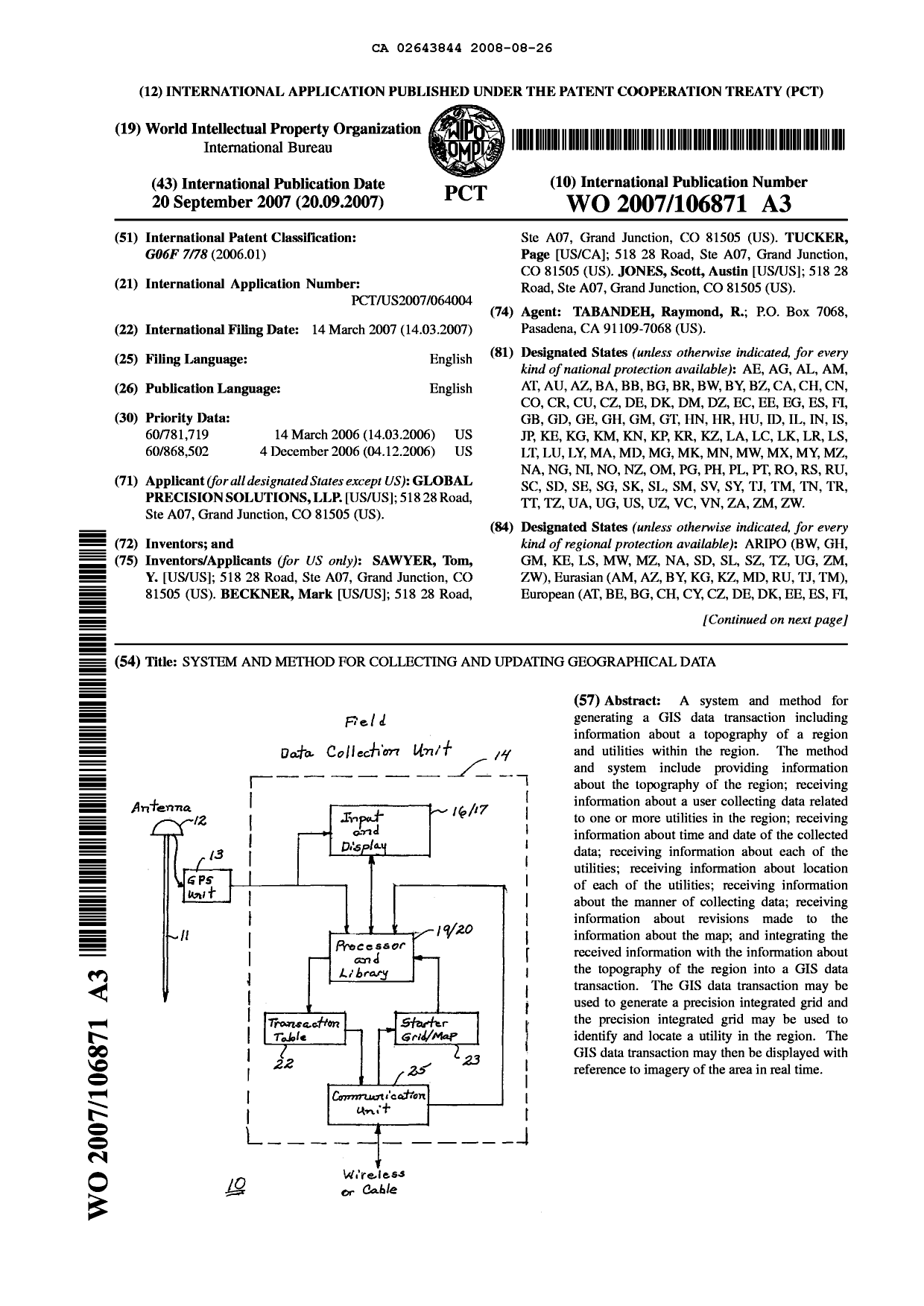 Document de brevet canadien 2643844. Abrégé 20071226. Image 1 de 2