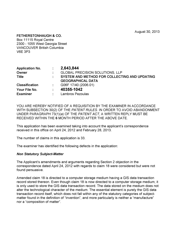 Canadian Patent Document 2643844. Prosecution-Amendment 20121230. Image 1 of 2