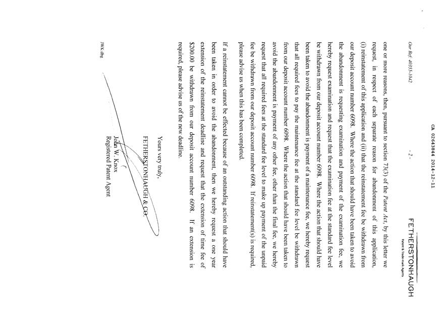 Canadian Patent Document 2643844. Correspondence 20131211. Image 2 of 2