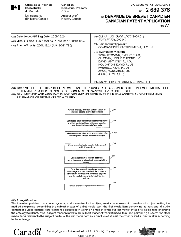 Canadian Patent Document 2689376. Cover Page 20100614. Image 1 of 2
