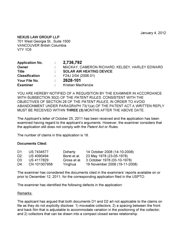 Canadian Patent Document 2736792. Prosecution-Amendment 20111204. Image 1 of 4