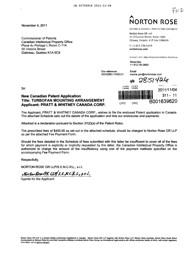 Document de brevet canadien 2756914. Cession 20111104. Image 1 de 4