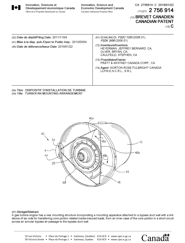 Document de brevet canadien 2756914. Page couverture 20190102. Image 1 de 1