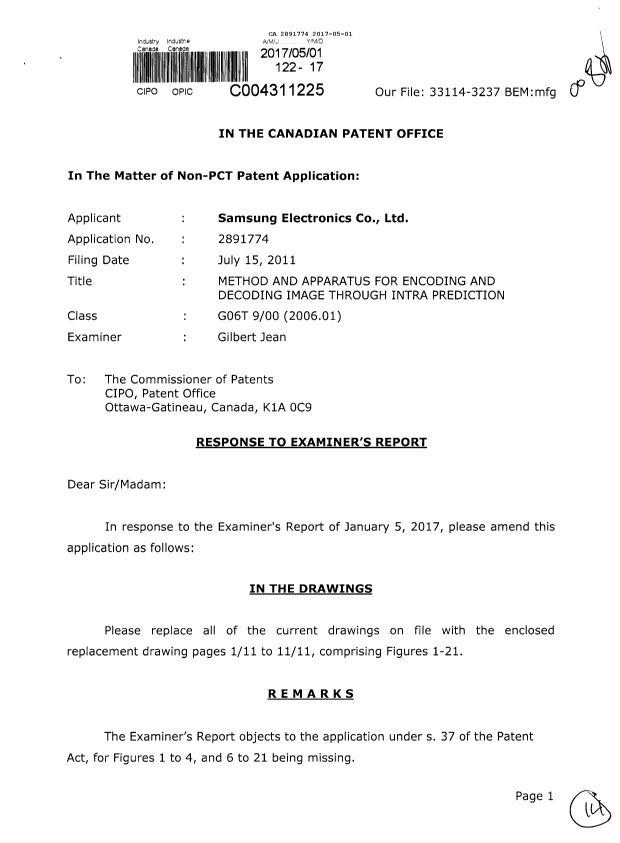 Canadian Patent Document 2891774. Amendment 20170501. Image 1 of 14
