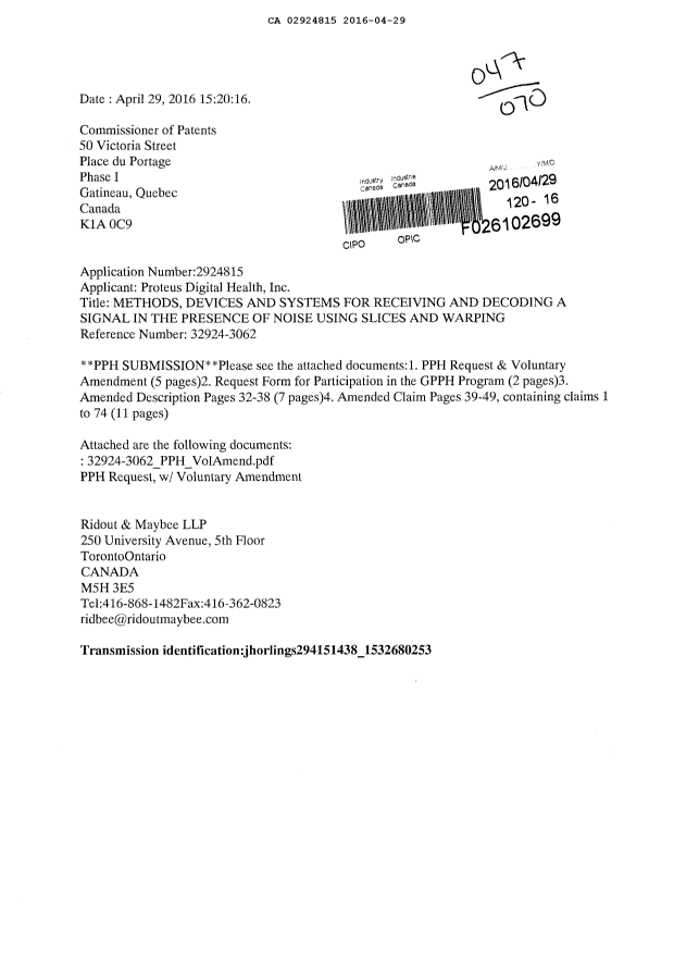 Canadian Patent Document 2924815. Prosecution-Amendment 20151229. Image 1 of 26
